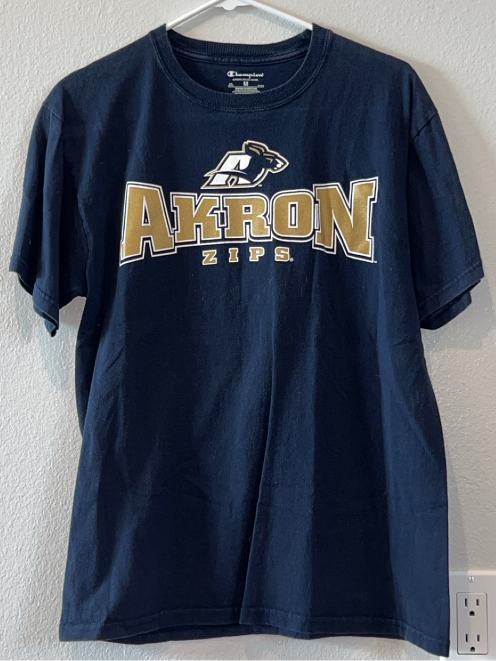Champion Navy Akron Zips Short Sleeve Tee with Gold Logo